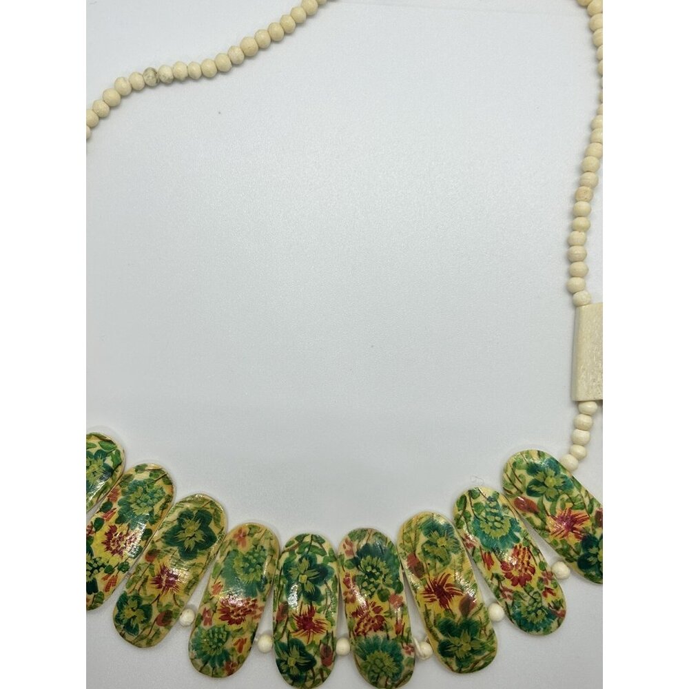 Vintage bone link Necklace with Hand Painted Floral Patterns - Picture 8 of 8